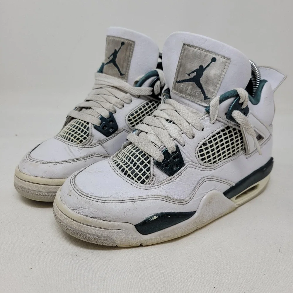 Jordan Air 4 Retro Shoe Youth Size 3.5Y White Teal Basketball Sneaker FQ8213-103